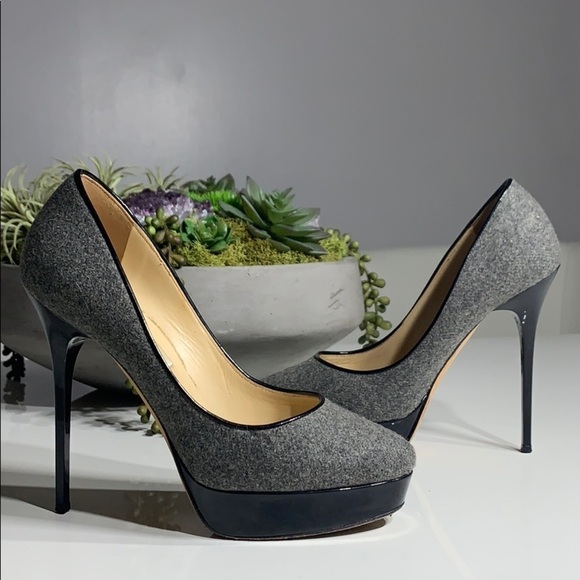 Jimmy Choo Felt Round Toe Platform Stiletto heels size 7 grey black - Picture 7 of 8